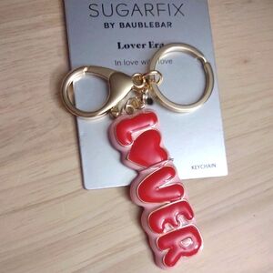 Sugarfix Baublebar LOVER Heart Valentines Word Red Gold Keychain Clip Accessory